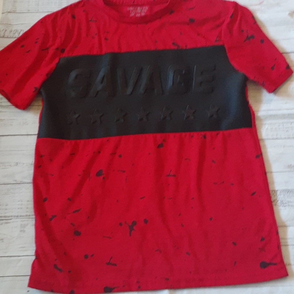 Boys red black savage paint splatter shirt 10/12